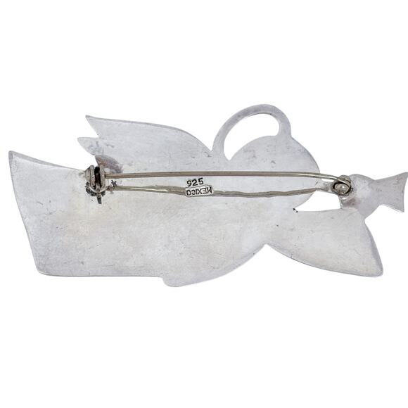 Estate Mexico Sterling Silver 925 Trumpeting Angel Brooch Pin - Picture 4 of 7